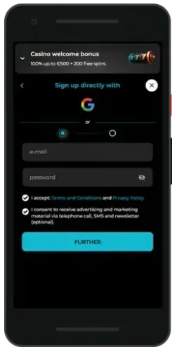 FestivalPlay sign-up on a phone